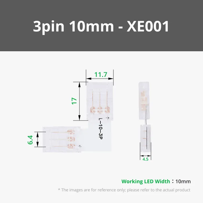 3-pin 10mm L-shaped LED Strip Connectors